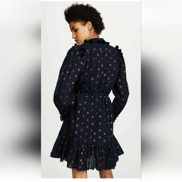 Tuckernuck Figue Emma Blue Gold Polka Dot Cotton Dress Size Small - Picture 4 of 13